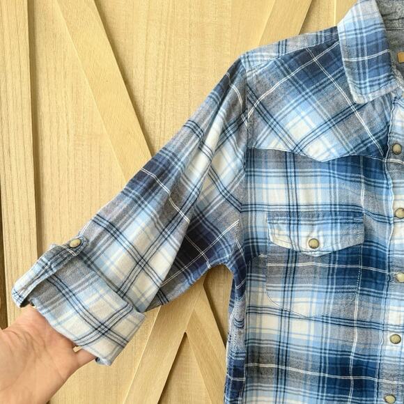 Jachs Girlfriend Bea Blue Plaid Snap Button Up Long Sleeve Shirt Women’s XS - Picture 6 of 9